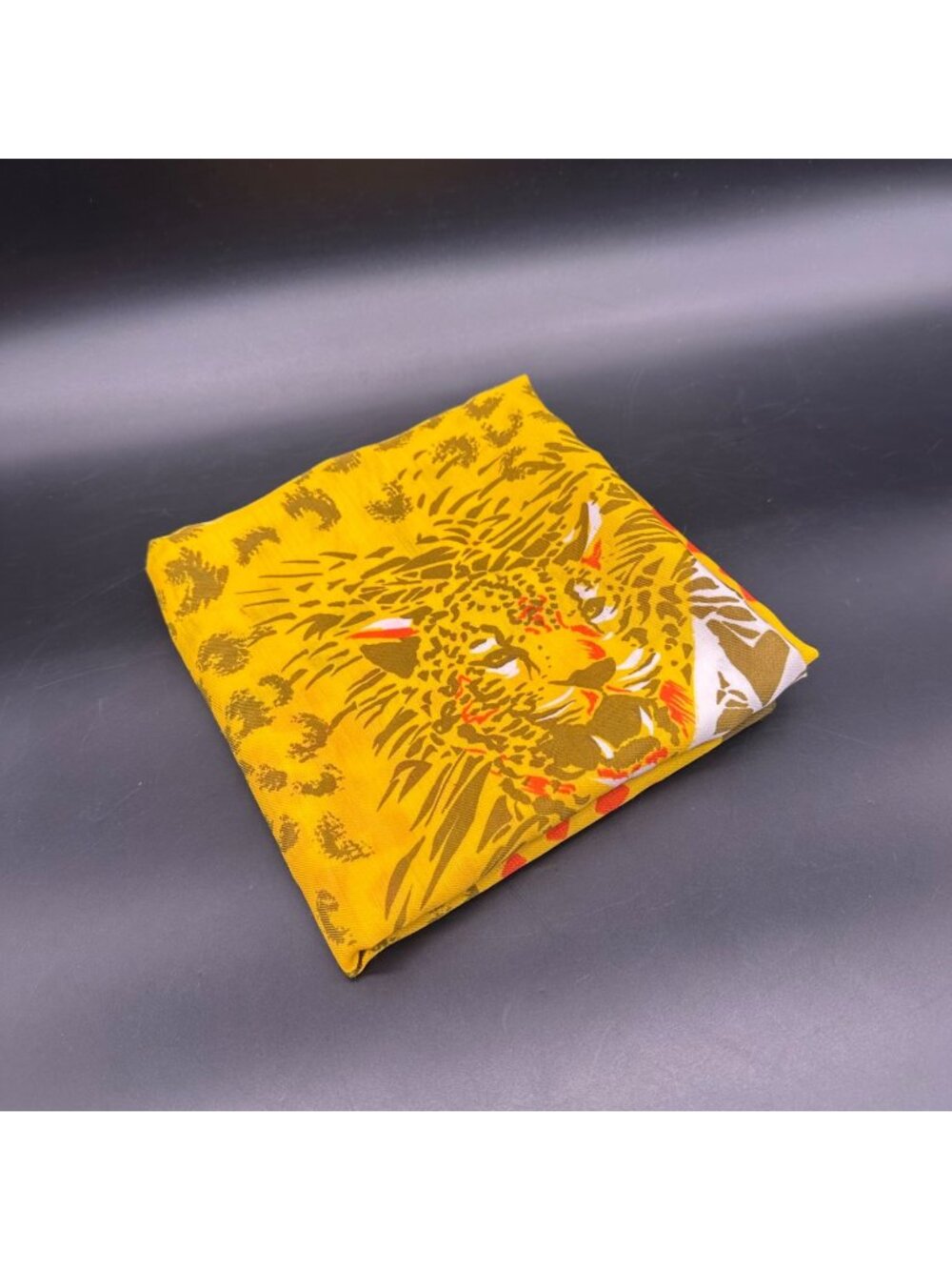 Vintage Italian Scarf Leopard Jungle Yellow Brown Italy Polyester Retro Square